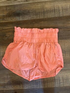 Free People Coral Pink Smocked Waist Ruffle Shorts